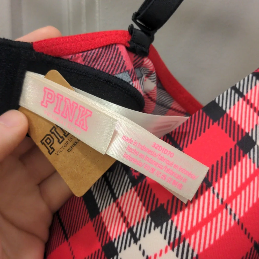 NWT VS Pink Wear Everywhere Wireless Lightly-Lined Plaid Bra - Picture 7 of 9